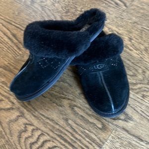 Ugg black slippers with black rhinestone